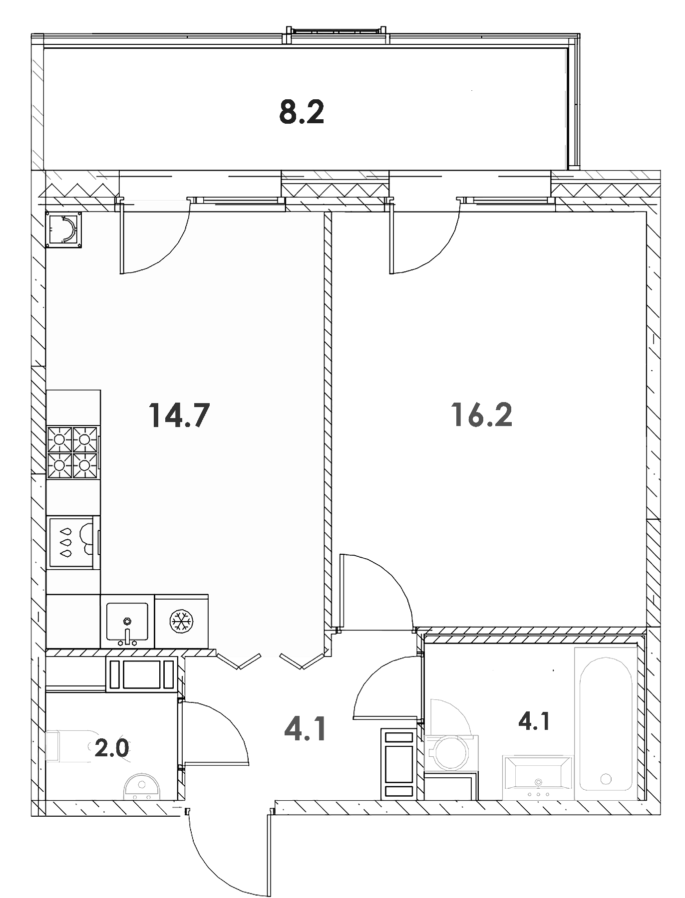 Планировка — Loft у Озера, 1-комн., 41 м²