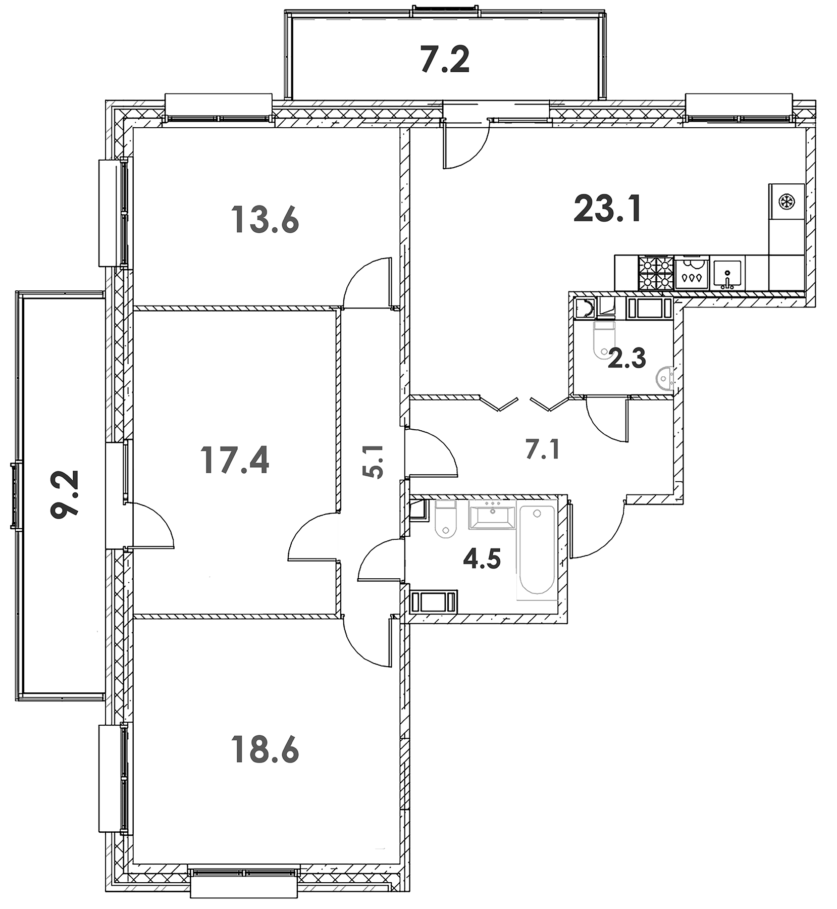 Планировка — Loft у Озера, 4-комн., 92 м²