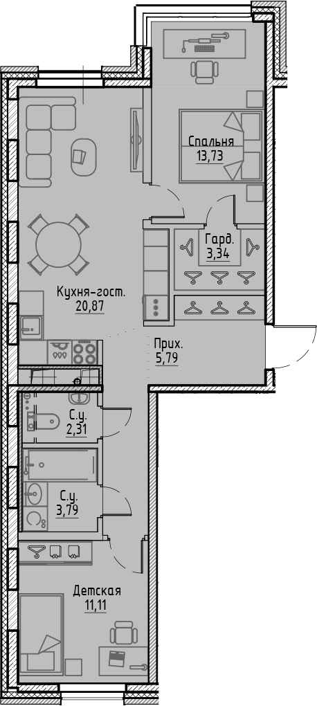 Планировка — Сампсониевский, 32, 3-комн., 66 м²