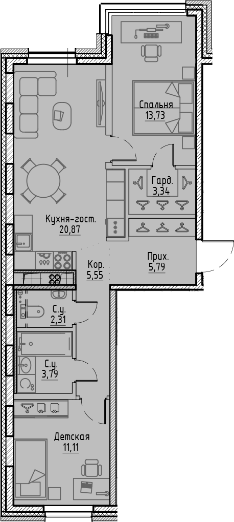 Планировка — Сампсониевский, 32, 3-комн., 66 м²