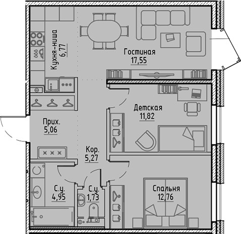 Планировка — Сампсониевский, 32, 3-комн., 66 м²