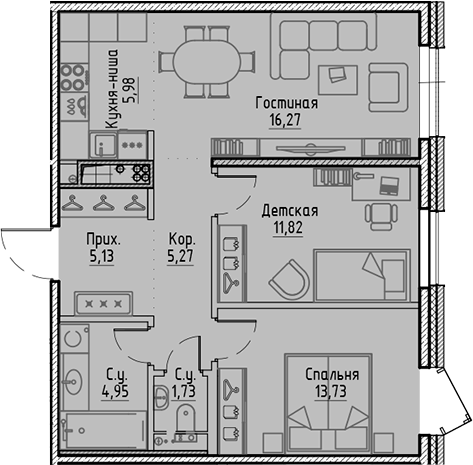 Планировка — Сампсониевский, 32, 3-комн., 65 м²