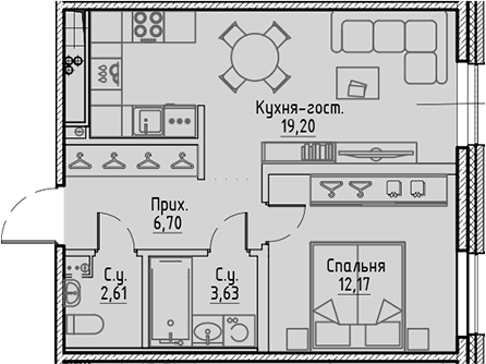Планировка — Сампсониевский, 32, 2-комн., 44 м²