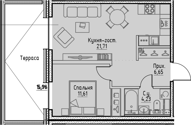 Планировка — Сампсониевский, 32, 2-комн., 44 м²