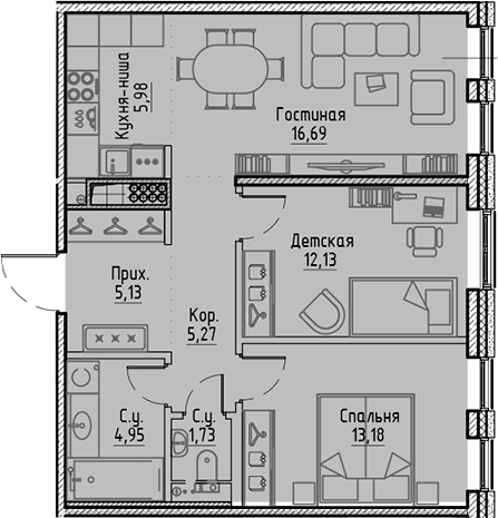 Планировка — Сампсониевский, 32, 3-комн., 65 м²