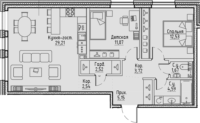 Планировка — Сампсониевский, 32, 3-комн., 74 м²
