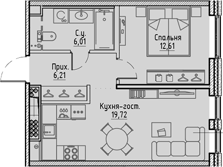 Планировка — Сампсониевский, 32, 2-комн., 45 м²