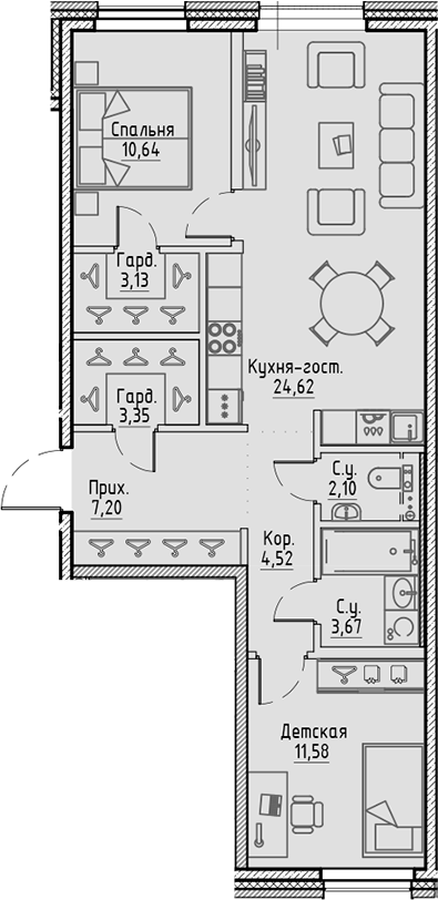 Планировка — Сампсониевский, 32, 3-комн., 71 м²