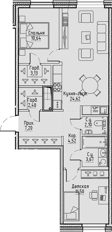 Планировка — Сампсониевский, 32, 3-комн., 70 м²