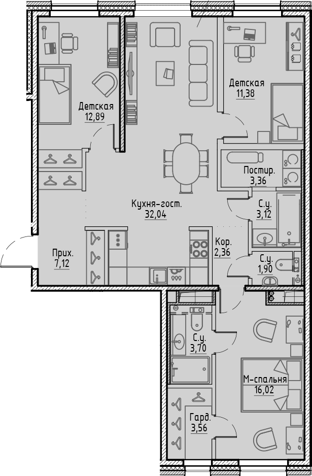 Планировка — Сампсониевский, 32, 4-комн., 97 м²