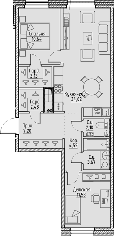 Планировка — Сампсониевский, 32, 3-комн., 70 м²