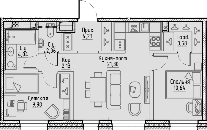 Планировка — Сампсониевский, 32, 3-комн., 58 м²