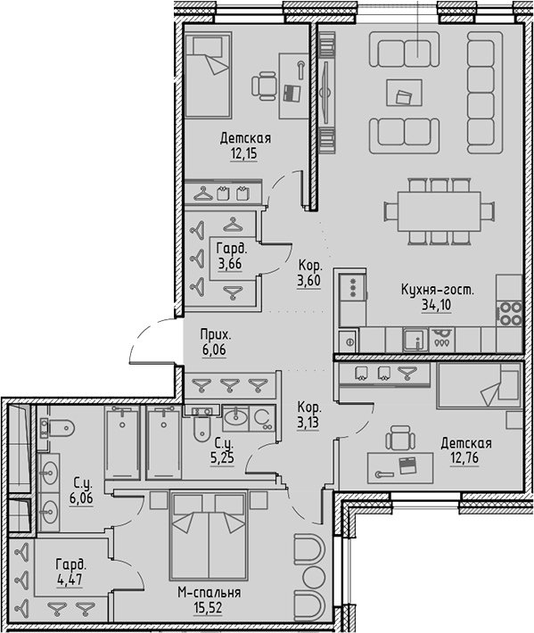 Планировка — Сампсониевский, 32, 4-комн., 107 м²