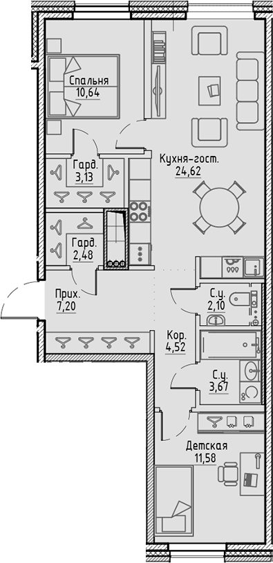 Планировка — Сампсониевский, 32, 3-комн., 70 м²