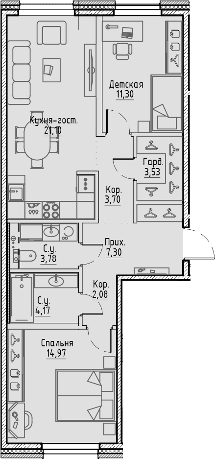Планировка — Сампсониевский, 32, 3-комн., 72 м²