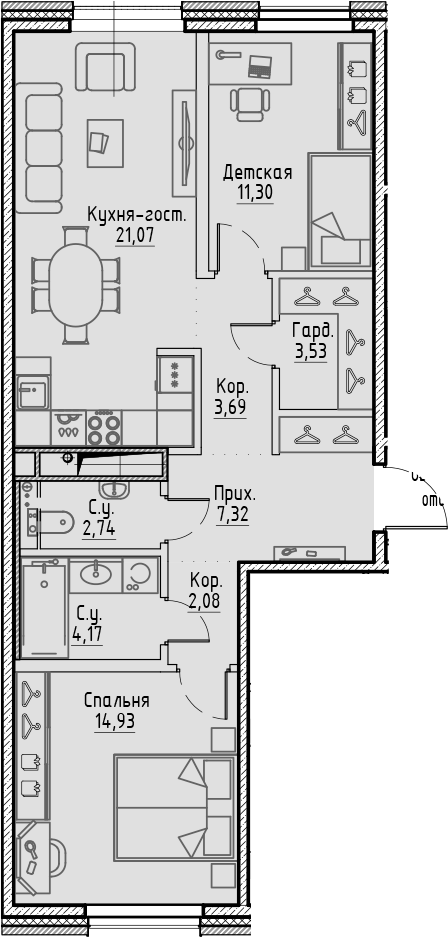 Планировка — Сампсониевский, 32, 3-комн., 71 м²