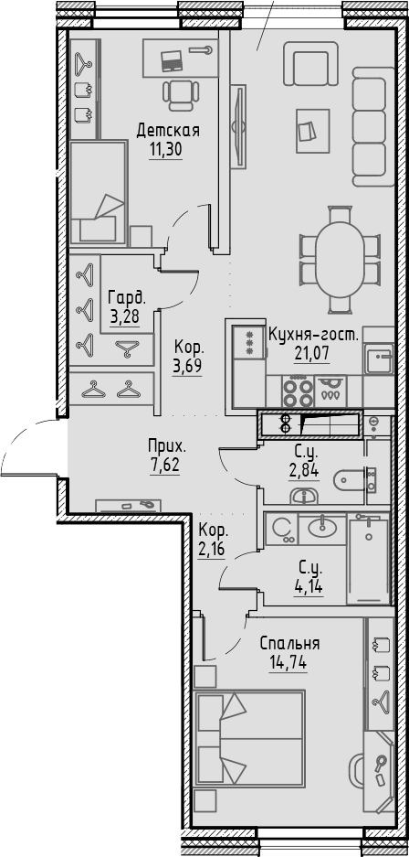 Планировка — Сампсониевский, 32, 3-комн., 71 м²