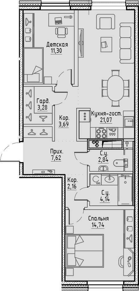 Планировка — Сампсониевский, 32, 3-комн., 71 м²