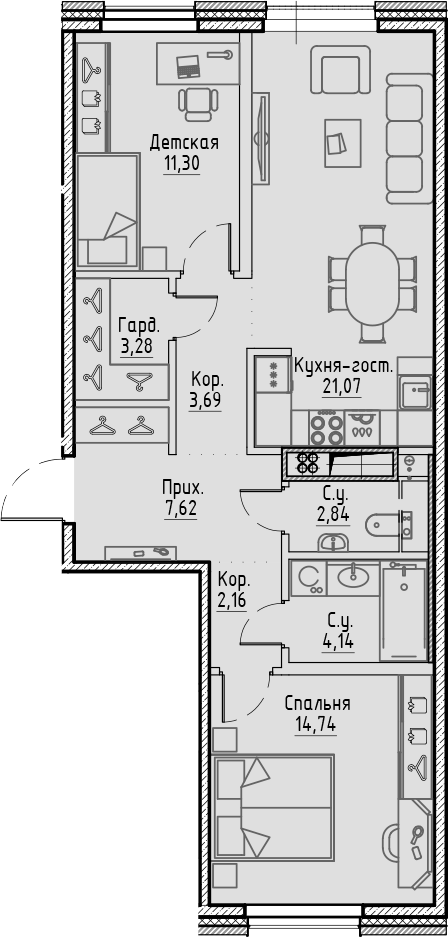 Планировка — Сампсониевский, 32, 3-комн., 71 м²
