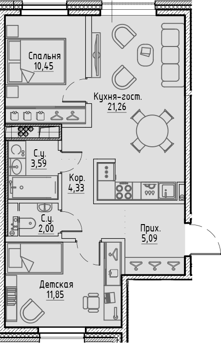 Планировка — Сампсониевский, 32, 3-комн., 59 м²