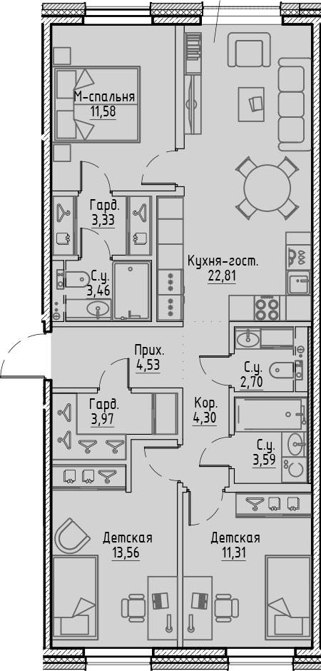 Планировка — Сампсониевский, 32, 4-комн., 85 м²