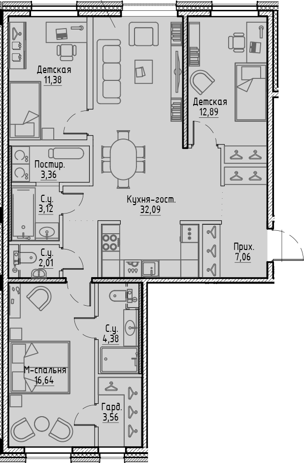 Планировка — Сампсониевский, 32, 4-комн., 99 м²