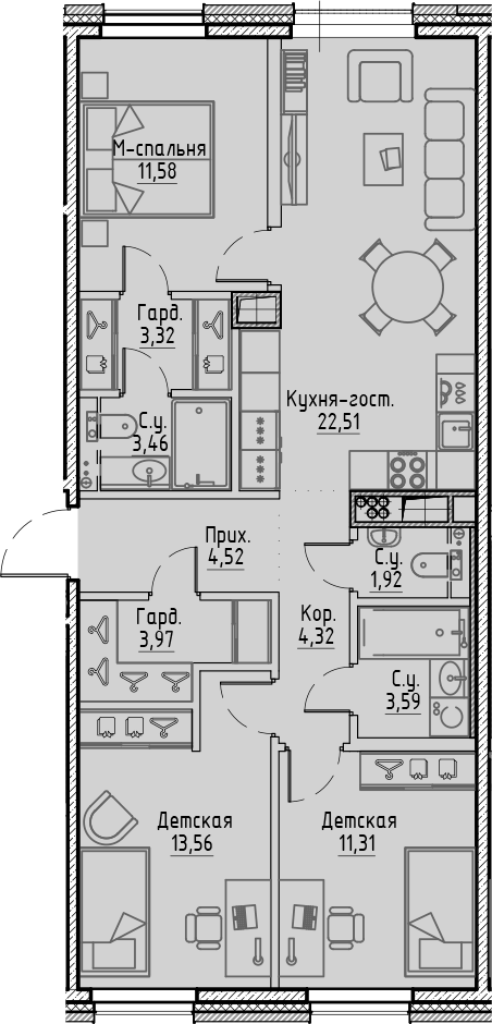 Планировка — Сампсониевский, 32, 4-комн., 84 м²