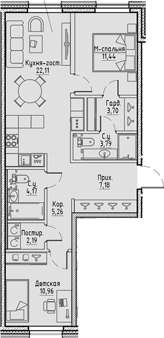 Планировка — Сампсониевский, 32, 3-комн., 71 м²