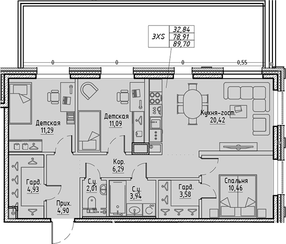 Планировка — Сампсониевский, 32, 4-комн., 79 м²