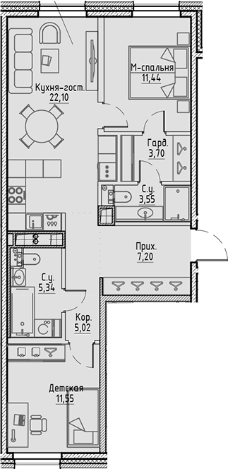 Планировка — Сампсониевский, 32, 3-комн., 70 м²