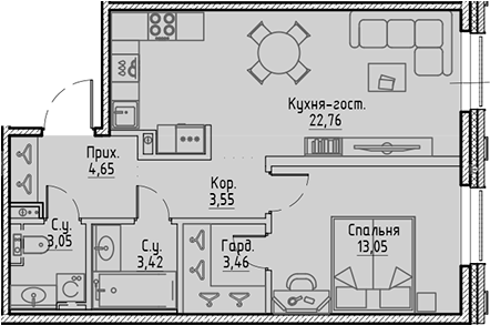 Планировка — Сампсониевский, 32, 2-комн., 54 м²