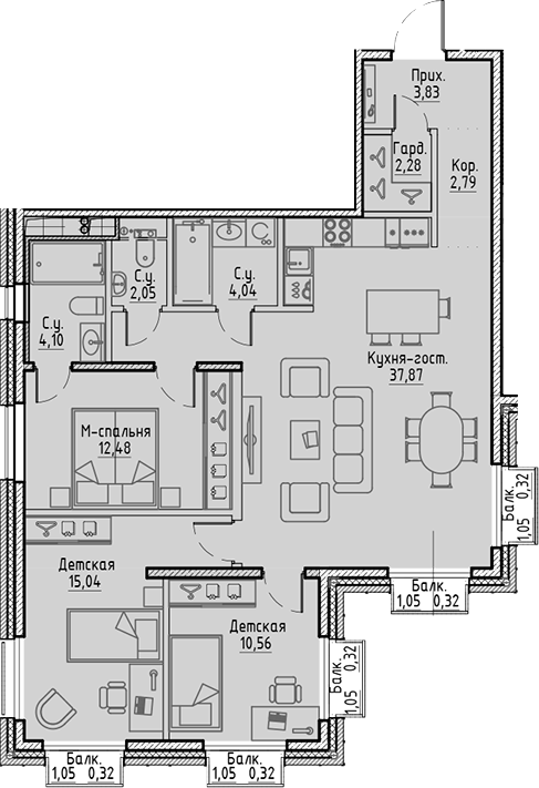 Планировка — Сампсониевский, 32, 4-комн., 95 м²