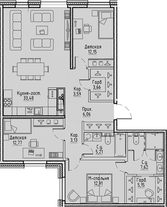 Планировка — Сампсониевский, 32, 4-комн., 106 м²