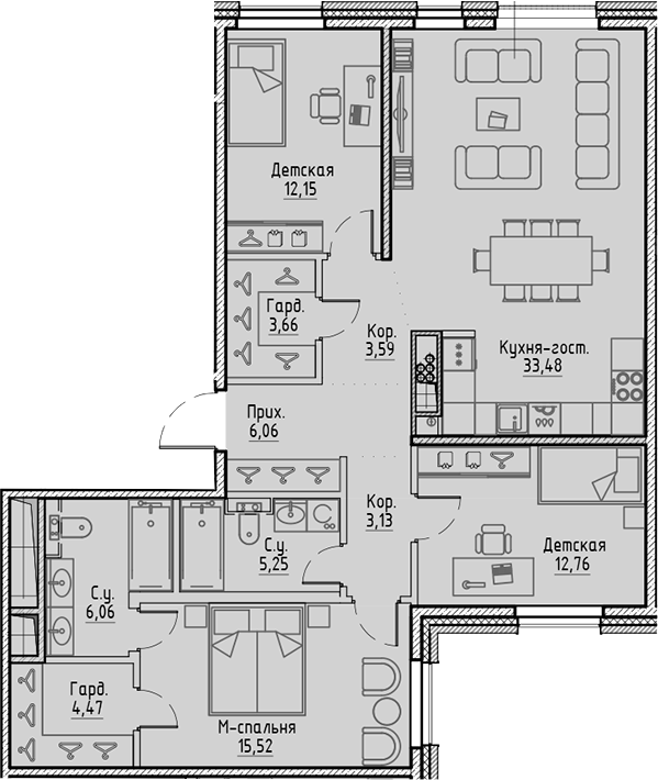 Планировка — Сампсониевский, 32, 4-комн., 106 м²