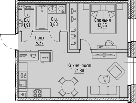 Планировка — Сампсониевский, 32, 2-комн., 45 м²