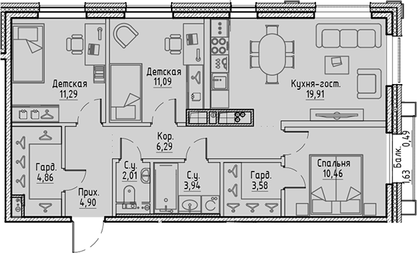 Планировка — Сампсониевский, 32, 4-комн., 78 м²