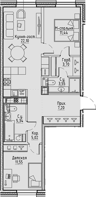 Планировка — Сампсониевский, 32, 3-комн., 70 м²