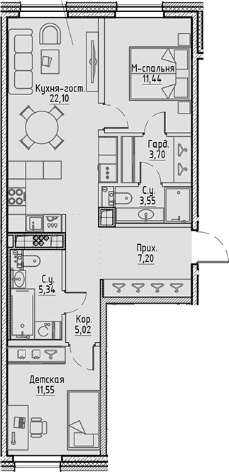 Планировка — Сампсониевский, 32, 3-комн., 70 м²
