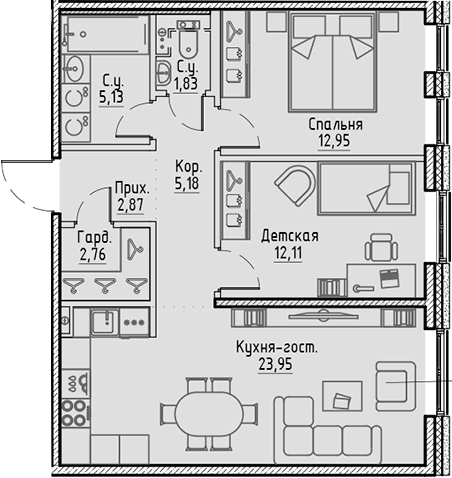 Планировка — Сампсониевский, 32, 3-комн., 67 м²