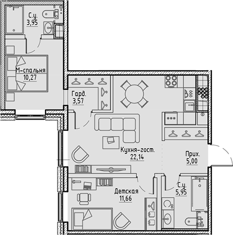 Планировка — Сампсониевский, 32, 3-комн., 63 м²