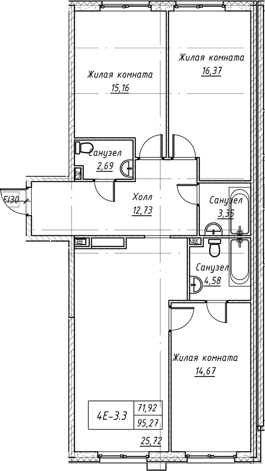 Планировка — Зум на Неве, 4-комн., 95 м²