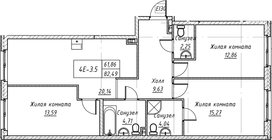 Планировка — Зум на Неве, 4-комн., 82 м²
