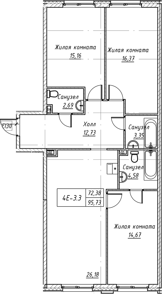 Планировка — Зум на Неве, 4-комн., 96 м²