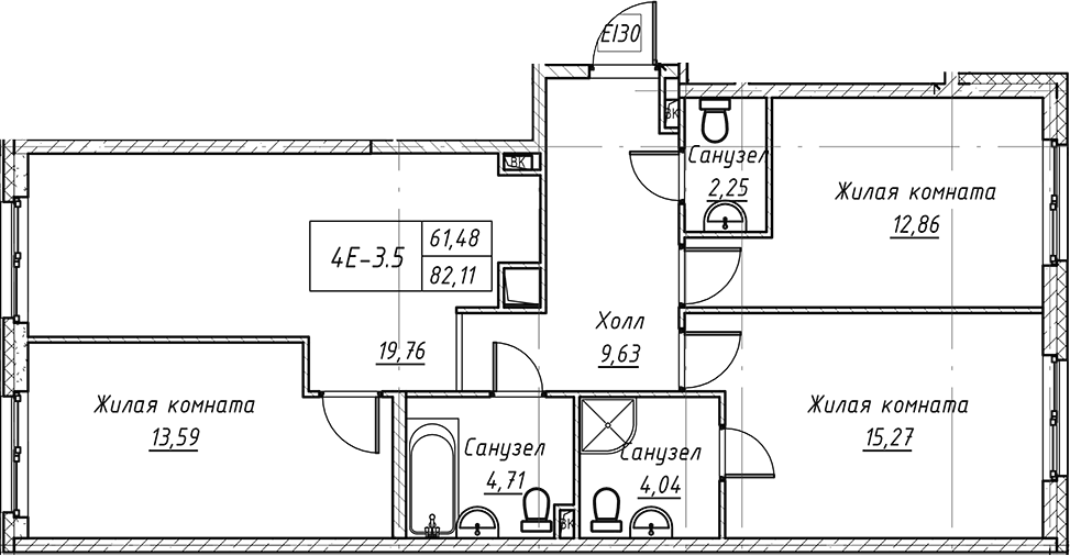 Планировка — Зум на Неве, 4-комн., 82 м²