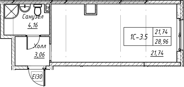 Планировка — Зум на Неве, Студия, 29 м²