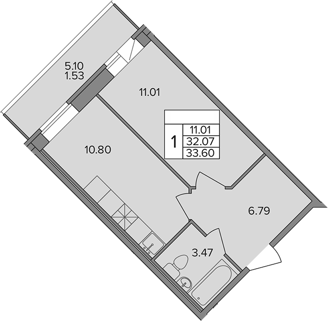 Планировка — Капральский, 1-комн., 32 м²