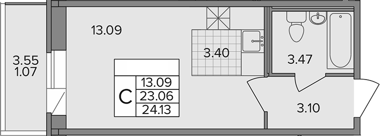 Планировка — Капральский, Студия, 23 м²