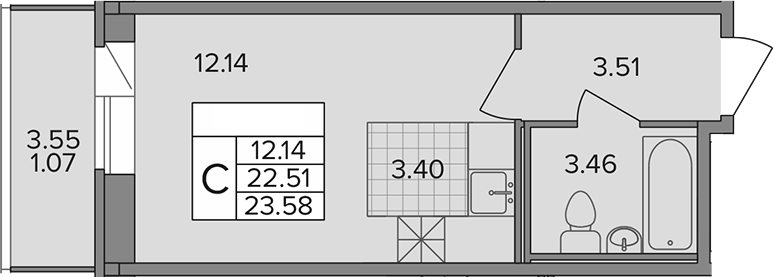 Планировка — Капральский, Студия, 23 м²