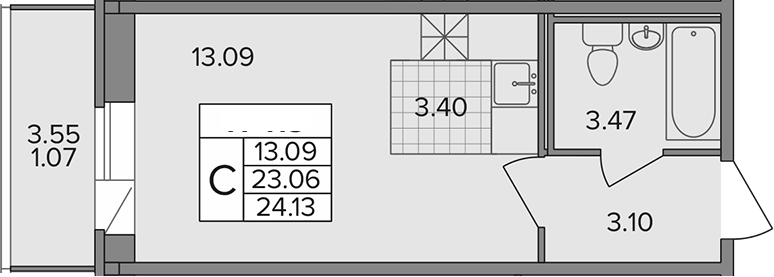 Планировка — Капральский, Студия, 23 м²