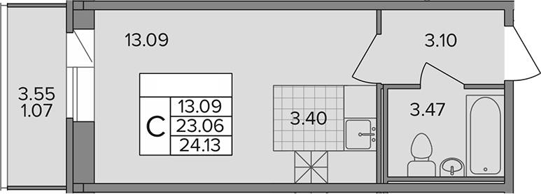 Планировка — Капральский, Студия, 23 м²